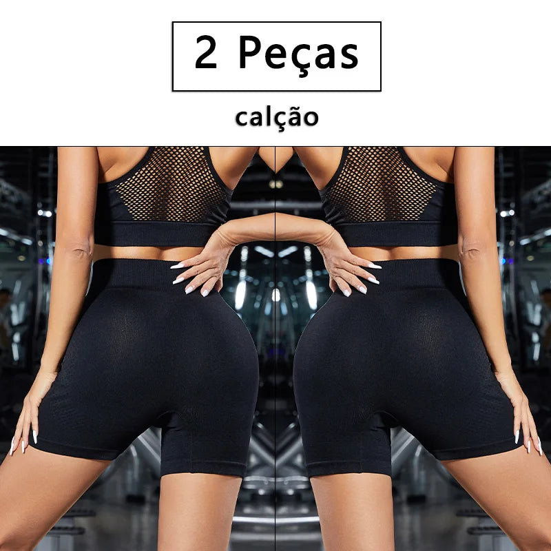 2 Peças, shorts de Ioga femininas com controle de barriga e bumbum, cintura alta, leggings para corrida, shorts de treino