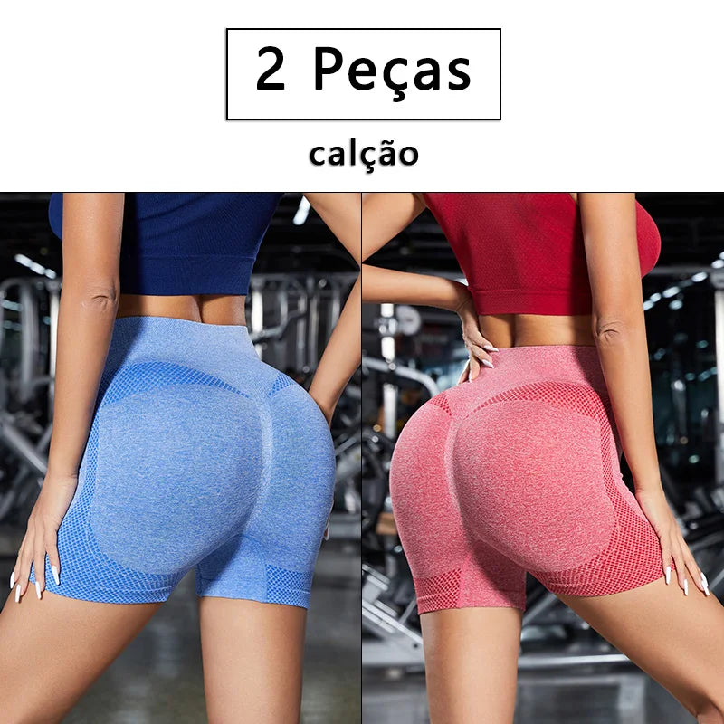 2 Peças, shorts de Ioga femininas com controle de barriga e bumbum, cintura alta, leggings para corrida, shorts de treino