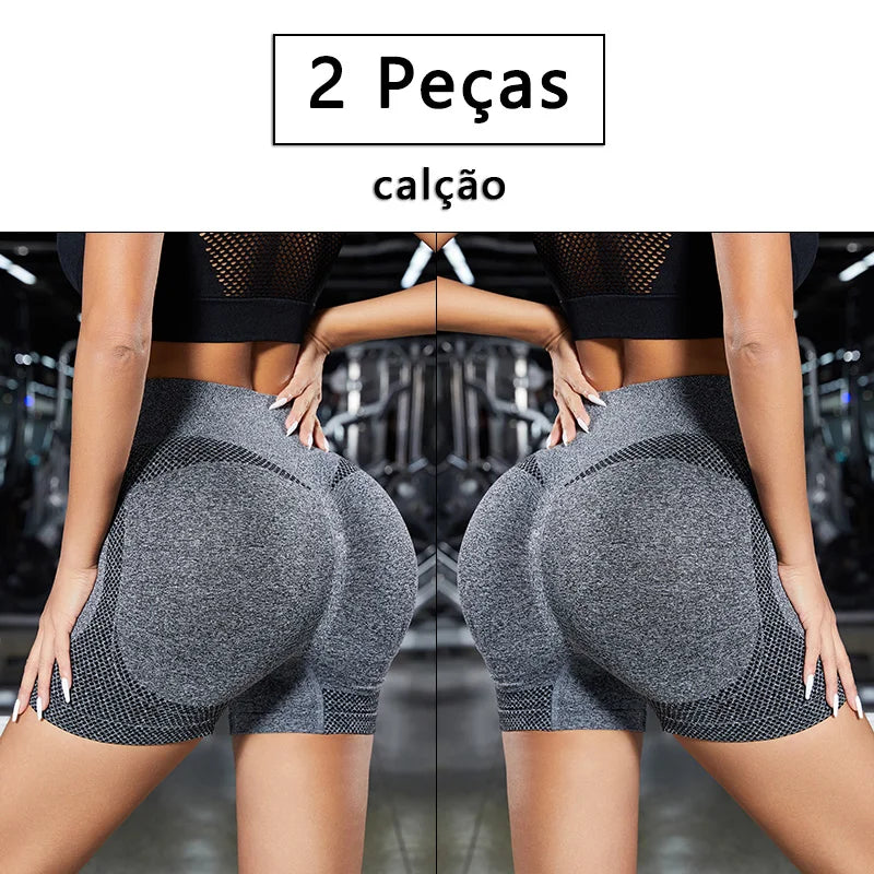 2 Peças, shorts de Ioga femininas com controle de barriga e bumbum, cintura alta, leggings para corrida, shorts de treino